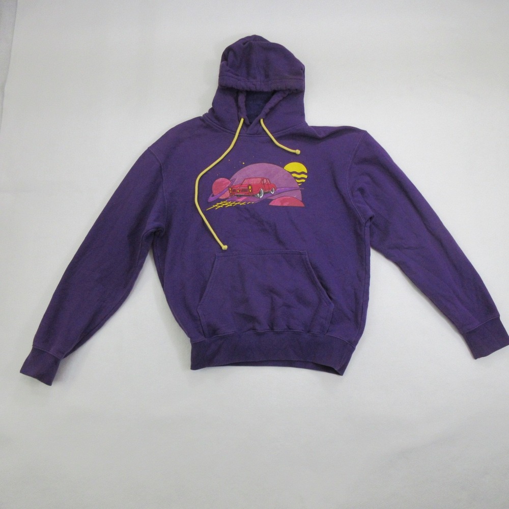 Five Hills Mens Hoodie Medium Purple Car Space Graphic Pullover